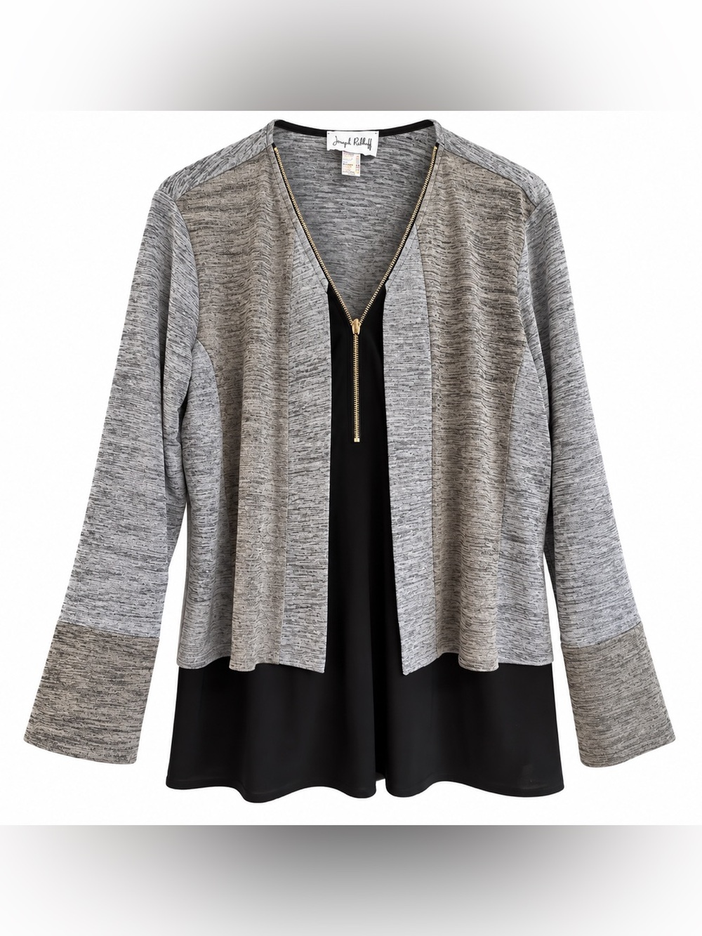 Joseph Ribkoff Plus 18 Lagenlook Tunic Top Gray Black Zip Neck Career Chic boho